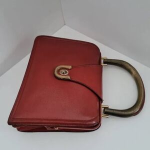 Gucci Red Leather Satchel with Brass Clasp